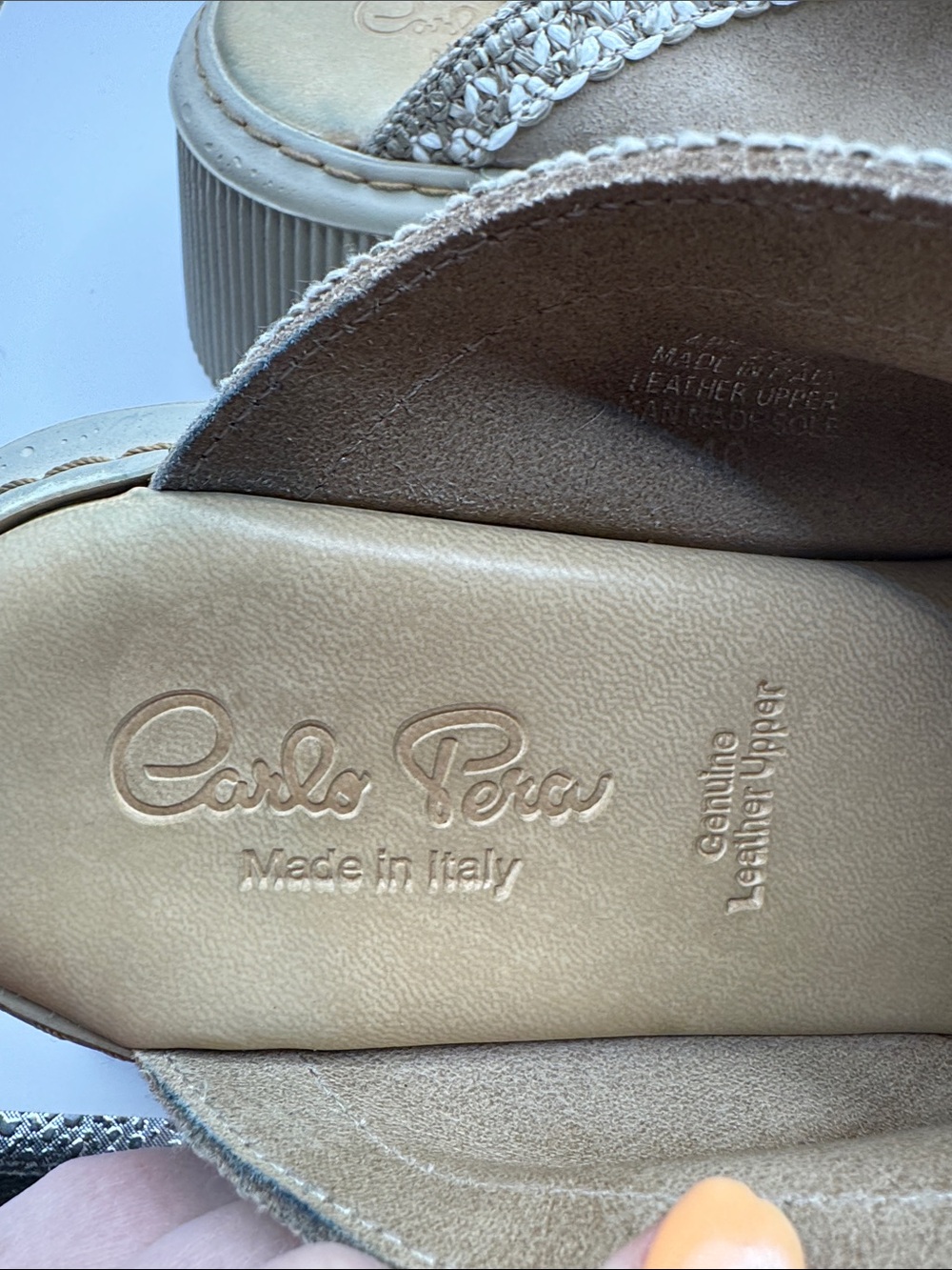 Carlo Pera Italy Taupe Platform Mule Clogs Leather Braided Trim Slip On EU 40 - Picture 9 of 11